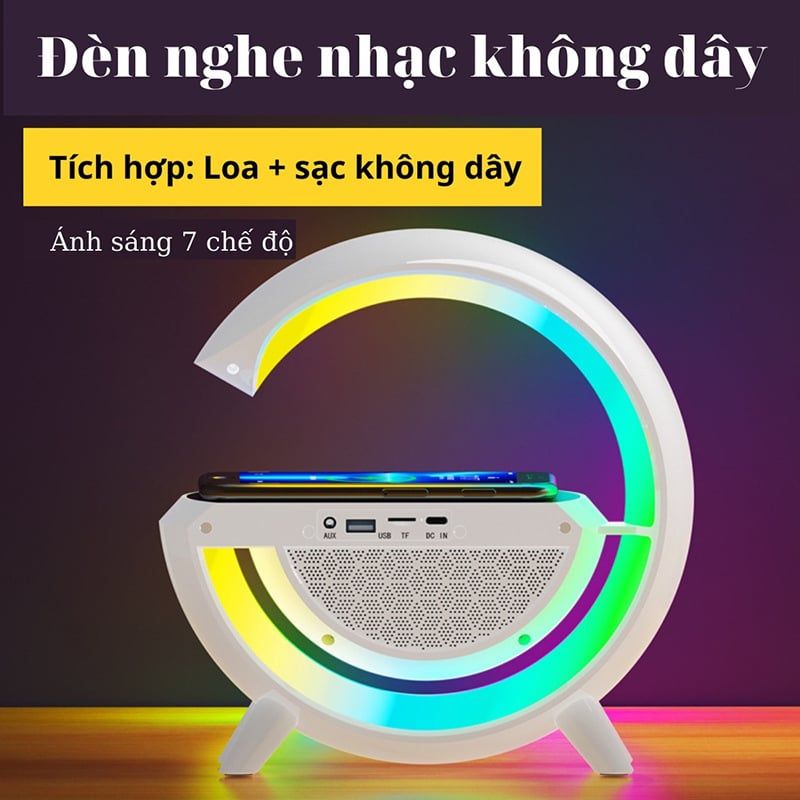 Loa Bluetooth Đa Năng Chữ G Tích Hợp Đèn Ngủ Decor Sạc Không Dây