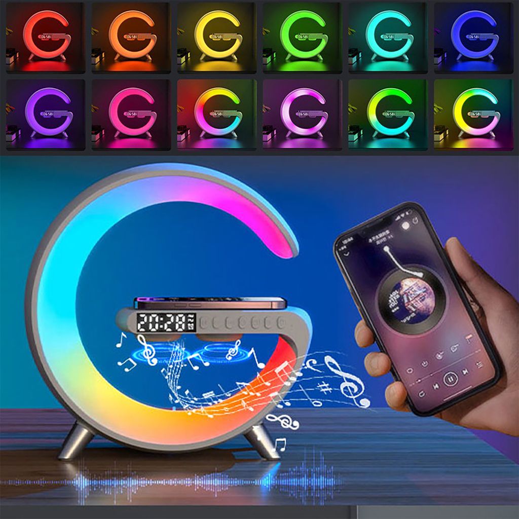 Loa bluetooth chữ G kèm sạc nhanh không dây 15W, đèn led RGB thông minh hỗ trợ giấc ngủ