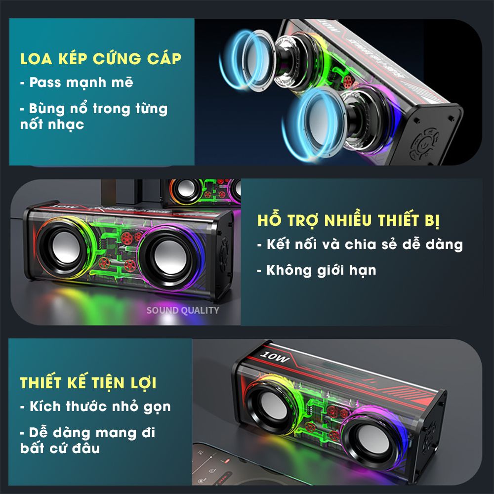 Loa Bluetooth 5.0 Mini V8 Đa Năng Công Suất Đèn Led RGB