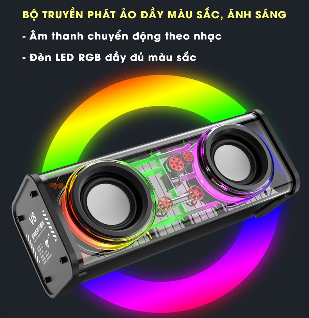 Loa Bluetooth 5.0 Mini V8 Đa Năng Công Suất Đèn Led RGB