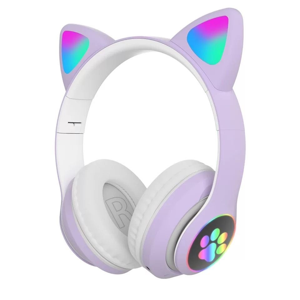 Tai nghe chụp tai STN-28, tai nghe bluetooth 5.0 mèo cute có microm, đèn LED RGB 12 chế độ EQ, âm bass mạnh