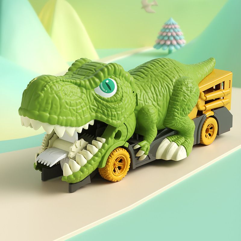Bộ đồ chơi ô tô hình khủng long tặng kèm 6 xe ô tô con, chất liệu nhựa ABS cứng cáp