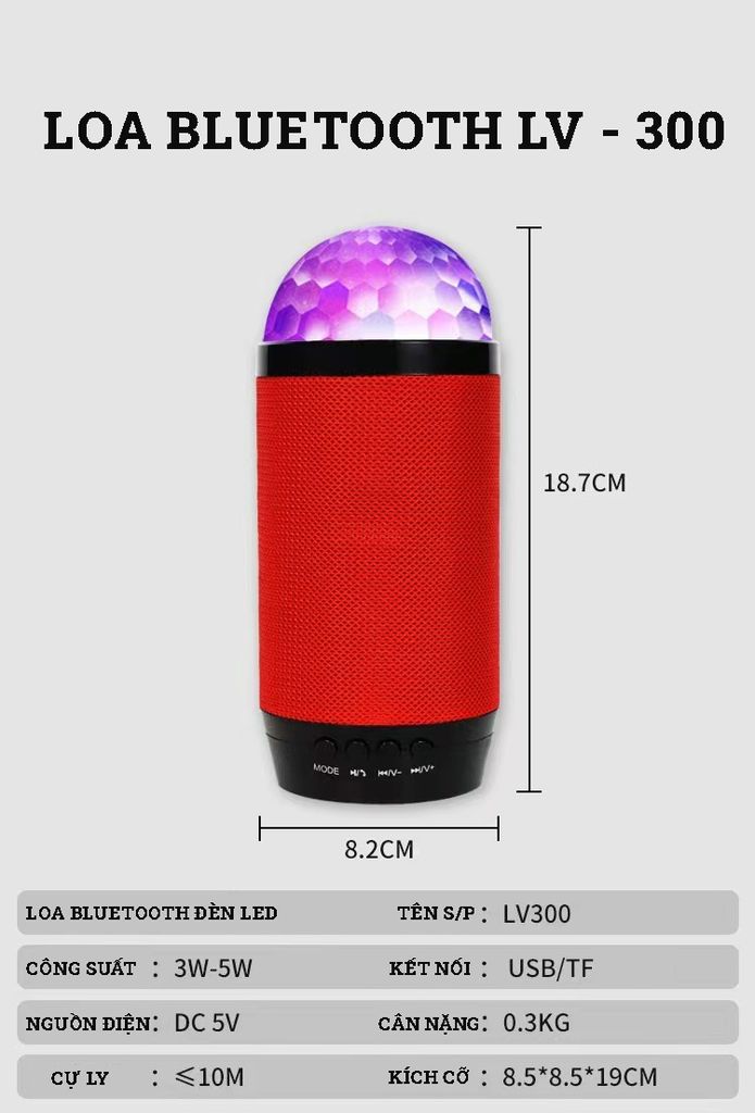 Loa bluetooth mini LV300 có đèn nháy theo nhạc