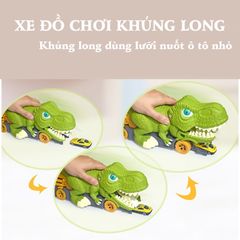 Bộ đồ chơi ô tô hình khủng long tặng kèm 6 xe ô tô con, chất liệu nhựa ABS cứng cáp