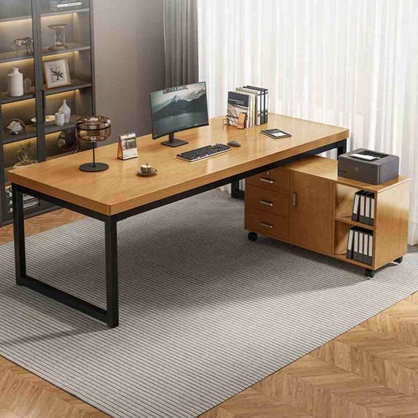 Combo Bàn Kết Hợp Tủ Hồ Sơ Khung Sắt Đen Mặt Gỗ - GM190