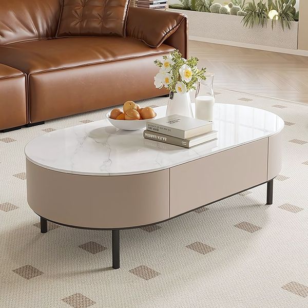 Bàn Trà Sofa Hình Oval Bọc Da Cao Cấp GAPI - GM155