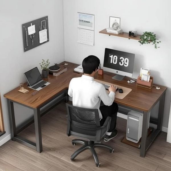 Bàn Học Thông Minh Chữ L Đen Gỗ Óc Chó Hiện Đại GAPI - GM126