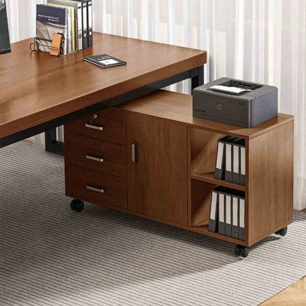 Combo Bàn Kết Hợp Tủ Hồ Sơ Khung Sắt Đen Mặt Gỗ - GM190