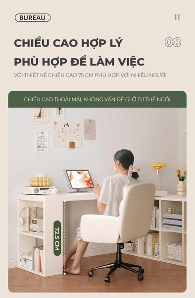 Bàn Làm Việc Đa Năng Tích Hợp Tủ Đựng Đồ Kèm Kệ Sách Hiện Đại - GP368