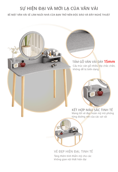 Bàn Trang Điểm GAPI Gỗ MDF Màu Trắng-Vân Gỗ - GP196