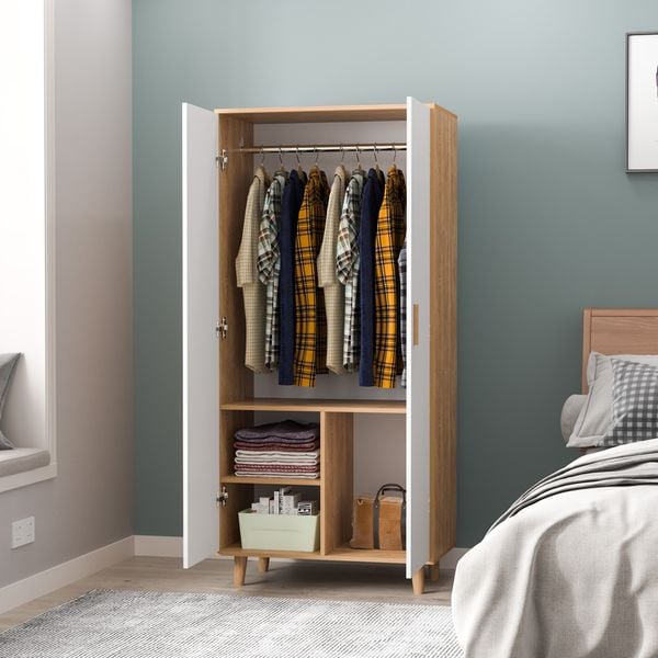 Tủ Quần Áo GAPI Màu Gỗ Phối Trắng - GP129