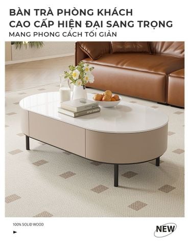 Bàn Trà Sofa Hình Oval Bọc Da Cao Cấp GAPI - GM155