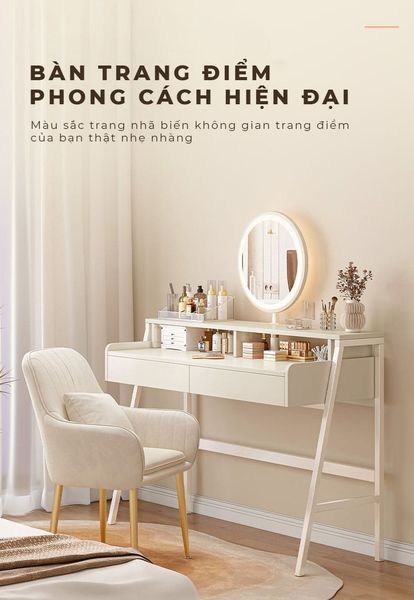 Bàn Trang Điểm Kèm Gương Led Phong Cách Hiện Đại Gỗ MDF Cao Cấp GAPI - GM175