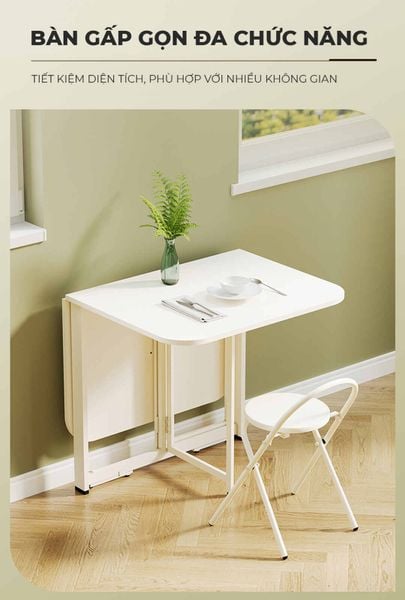 Bàn Ăn Thông Minh Gấp Gọn Full Trắng Tinh Tế - GM202