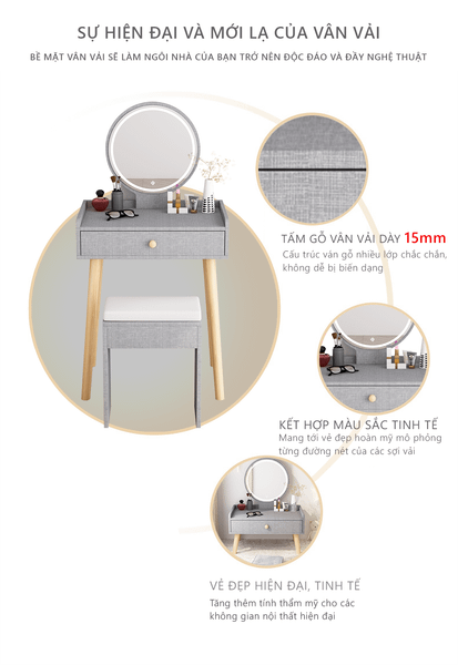 Bàn Trang Điểm Gỗ MDF Thông Minh Có Gương LED Tiện Lợi, Đa Năng GAPI - GP202