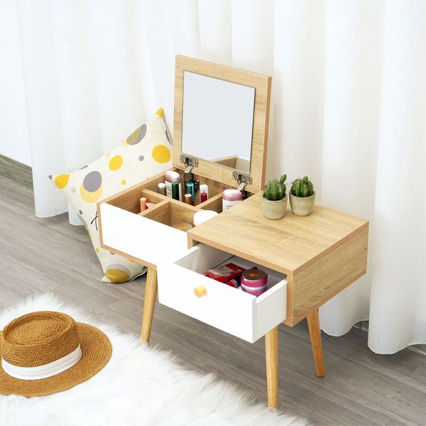 Bàn Trang Điểm GAPI Ngồi Bệt Gỗ MDF Màu Trắng-Vân Gỗ - GP143