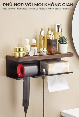 Kệ nhà tắm kim loại kết hợp gỗ vân sồi - GM197