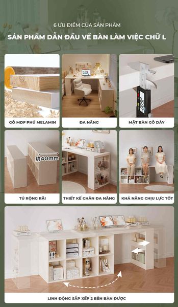 Bàn Làm Việc Đa Năng Tích Hợp Tủ Đựng Đồ Kèm Kệ Sách Hiện Đại - GP368