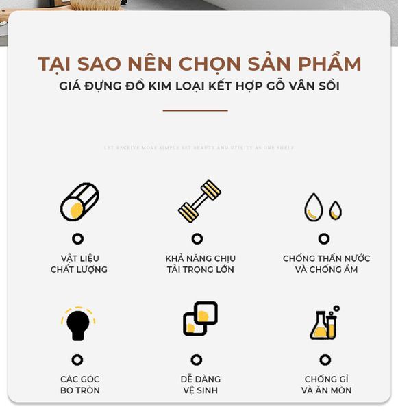 Kệ nhà tắm kim loại kết hợp gỗ vân sồi - GM197
