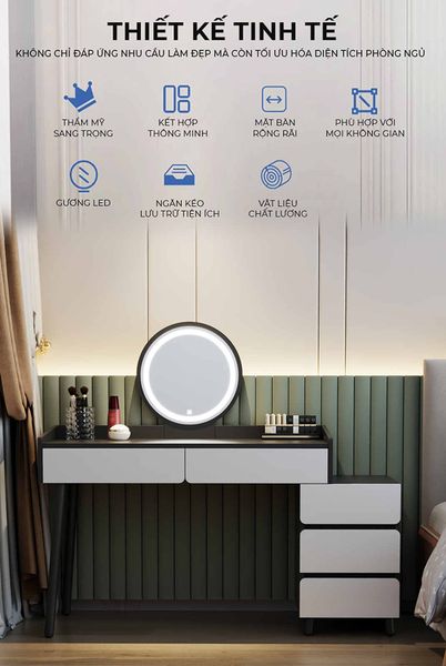 Bàn Trang Điểm Đen Trắng Hiện Đại Kết Hợp Tủ Lưu Trữ - GP367