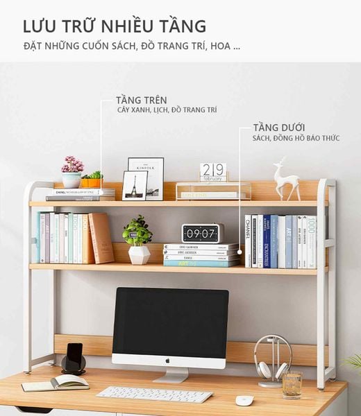 Kệ Sách Để Bàn Trắng Vân Gỗ - GM118