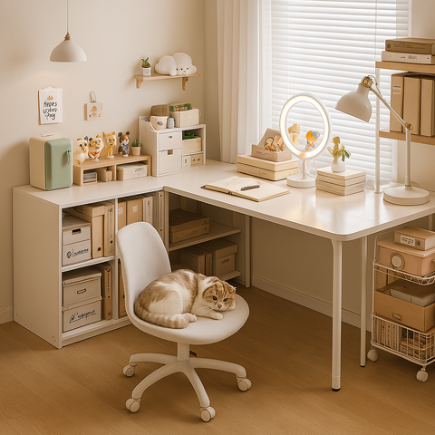 Bàn Làm Việc GAPI Chân Sắt Tròn Màu Trắng - Vân Gỗ - GM62