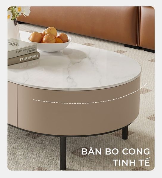 Bàn Trà Sofa Hình Oval Bọc Da Cao Cấp GAPI - GM155