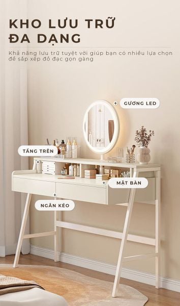 Bàn Trang Điểm Kèm Gương Led Phong Cách Hiện Đại Gỗ MDF Cao Cấp GAPI - GM175