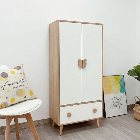 Tủ Quần Áo Trẻ Em GAPI Màu Gỗ Cánh Trắng - GP123
