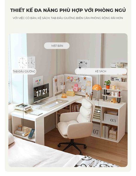 Bàn Làm Việc Đa Năng Tích Hợp Tủ Đựng Đồ Kèm Kệ Sách Hiện Đại - GP368