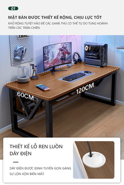 Bàn Gaming Chân Sắt Hộp Gỗ - GM68