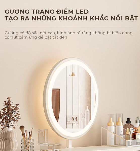 Bàn Trang Điểm Kèm Gương Led Phong Cách Hiện Đại Gỗ MDF Cao Cấp GAPI - GM175