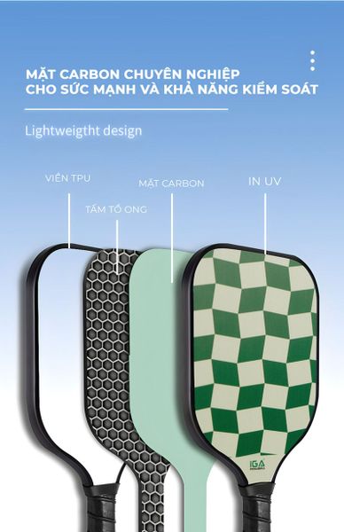 Vợt Pickleball Xanh Caro Viền Trắng Sang Trọng GAPI - PK01A.5