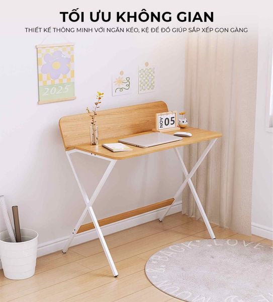 Bàn làm việc hiện đại khung trắng vân gỗ tinh tế - GM210