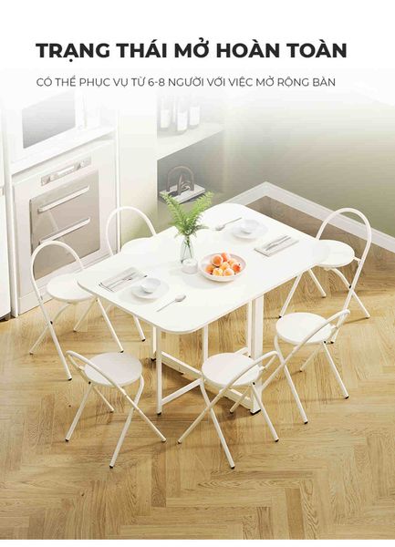 Bàn Ăn Thông Minh Gấp Gọn Full Trắng Tinh Tế - GM202