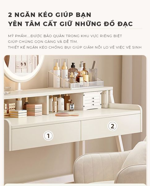 Bàn Trang Điểm Kèm Gương Led Phong Cách Hiện Đại Gỗ MDF Cao Cấp GAPI - GM175