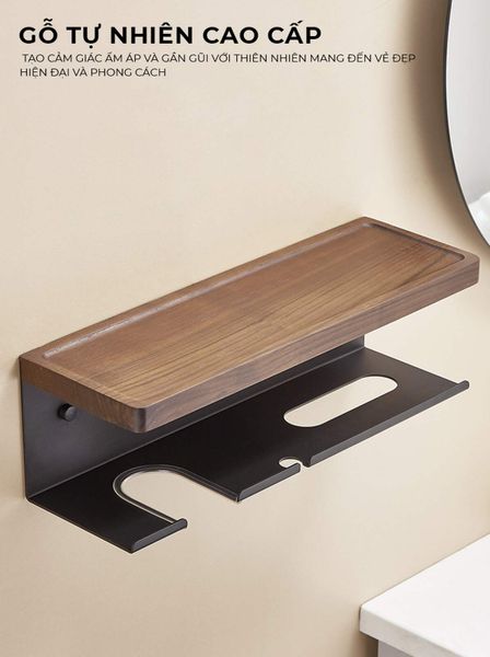 Kệ nhà tắm kim loại kết hợp gỗ vân sồi - GM197