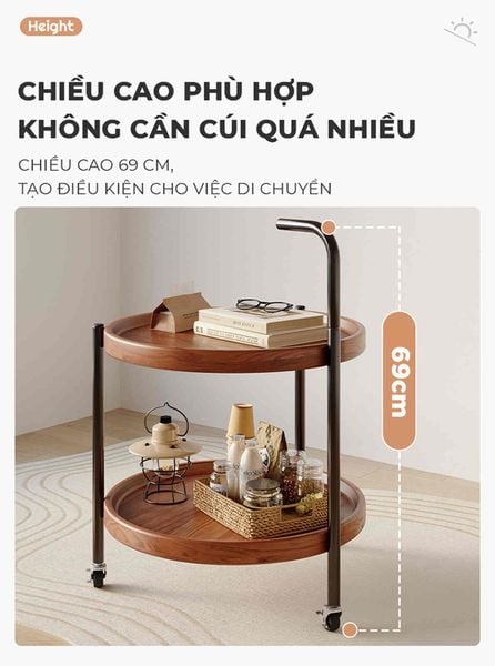 Bàn Trà Di Động 2 Tầng Chân Đen Mặt Óc Chó - GM188
