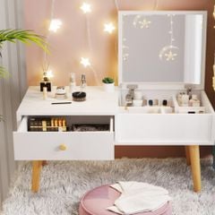 Bàn Trang Điểm GAPI Ngồi Bệt Gỗ MDF Màu Trắng-Vân Gỗ - GP143