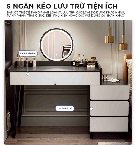 Bàn Trang Điểm Đen Trắng Hiện Đại Kết Hợp Tủ Lưu Trữ - GP367