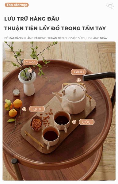 Bàn Trà Di Động 2 Tầng Chân Đen Mặt Óc Chó - GM188