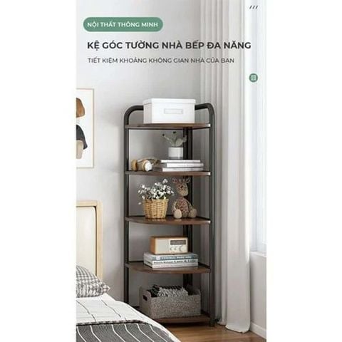 Kệ góc chữ V thép ống D16 (khung đen + gỗ óc chó ) GM130