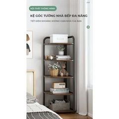 Kệ góc chữ V thép ống D16 (khung đen + gỗ óc chó ) GM130