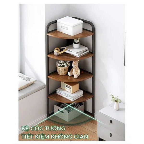Kệ góc chữ V thép ống D16 (khung đen + gỗ óc chó ) GM130