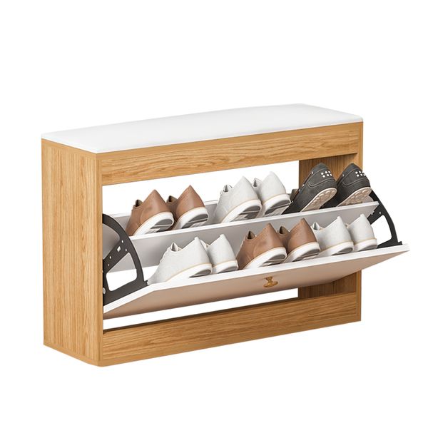 Kệ Giày, Tủ Giày Gỗ Thông Minh Cánh Lật 2 Ngăn Tiện Lợi Màu Vân Gỗ Trắng - GP102B