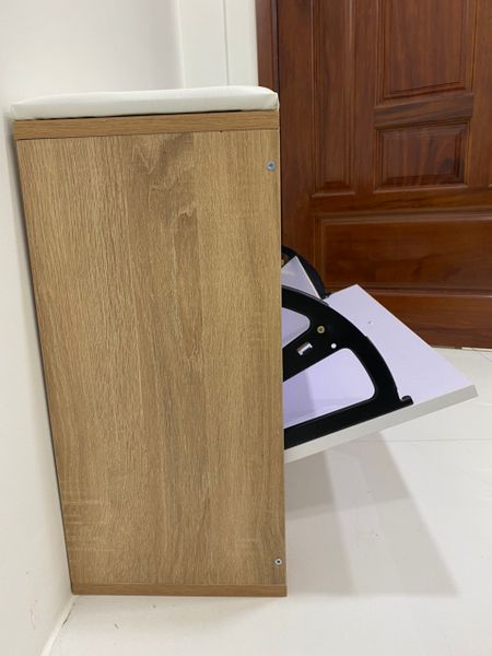 Kệ Giày, Tủ Giày Gỗ Thông Minh Cánh Lật 2 Ngăn Tiện Lợi Màu Vân Gỗ Trắng - GP102B