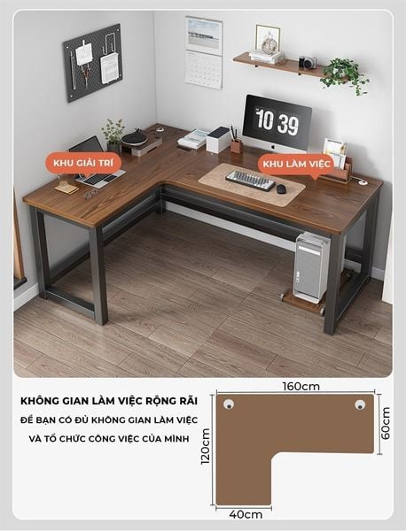 Bàn Học Thông Minh Chữ L Đen Gỗ Óc Chó Hiện Đại GAPI - GM126