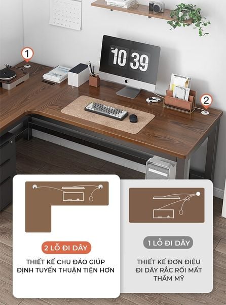 Bàn Học Thông Minh Chữ L Đen Gỗ Óc Chó Hiện Đại GAPI - GM126