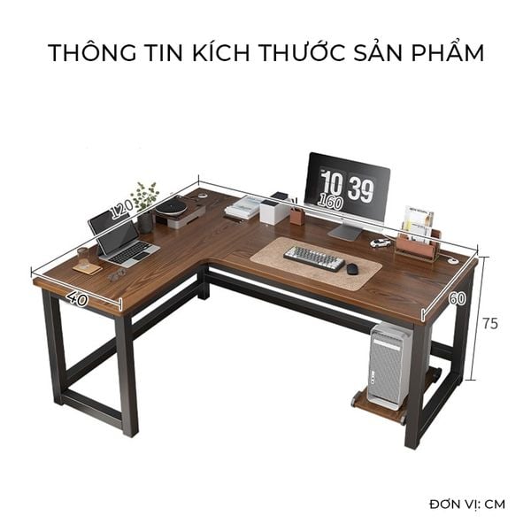 Bàn Học Thông Minh Chữ L Đen Gỗ Óc Chó Hiện Đại GAPI - GM126