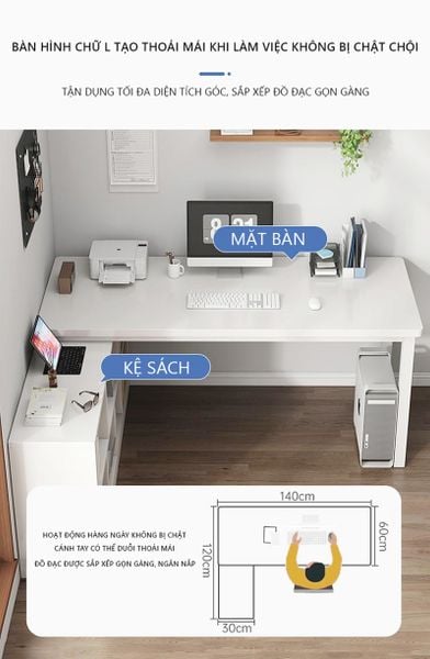 Bàn Làm Việc Thông Minh Gỗ MDF kết hợp Kệ Sách Đa Năng GAPI - GM131